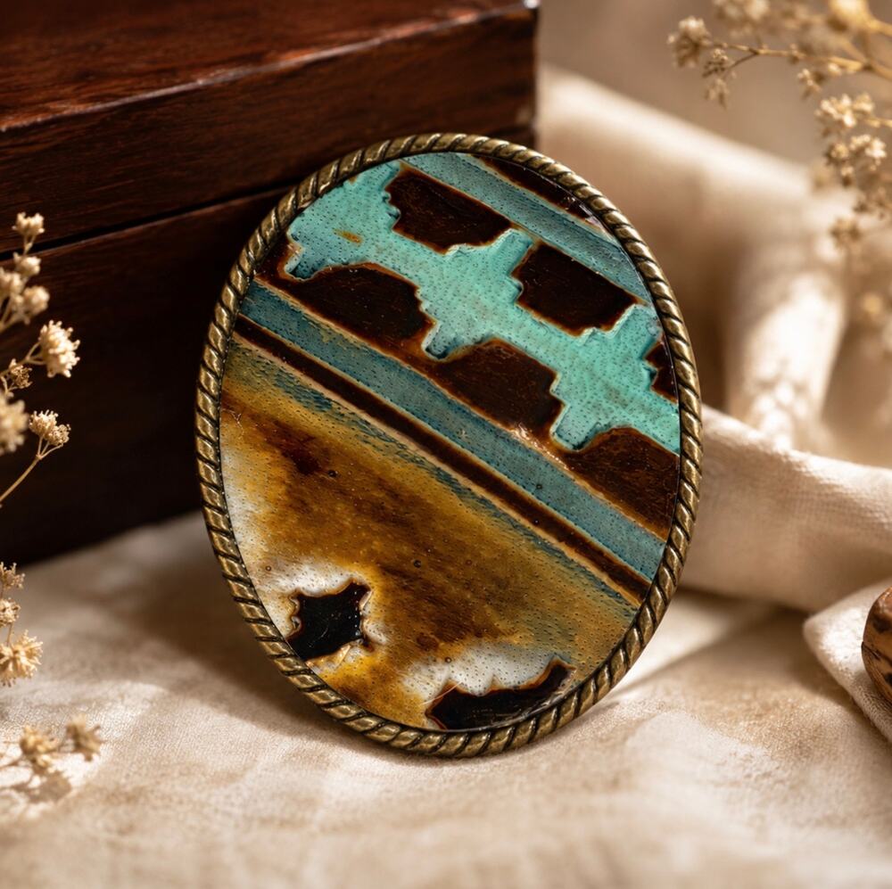 Southwestern Turquoise Western Calfskin Belt Buckle